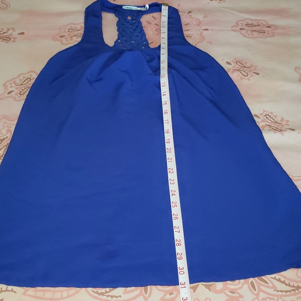 Braided Back Top. Blue Sleeveles Tunic - Picture 5 of 10